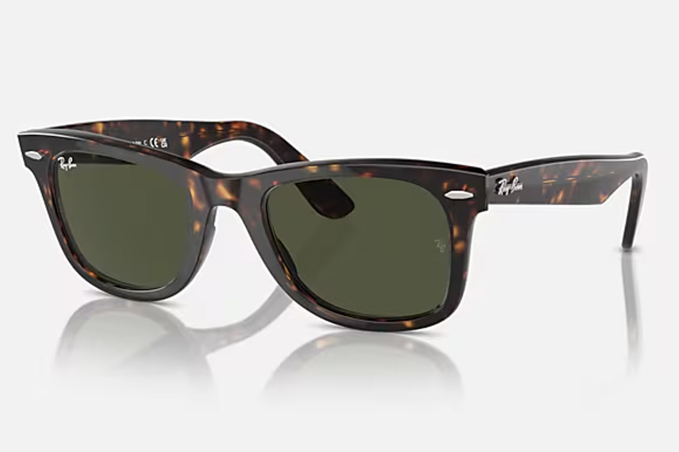 RAY BAN Original Wayfarer Classic Sunglasses with Polished Tortoise Frame and Classic G-15 Green Lenses